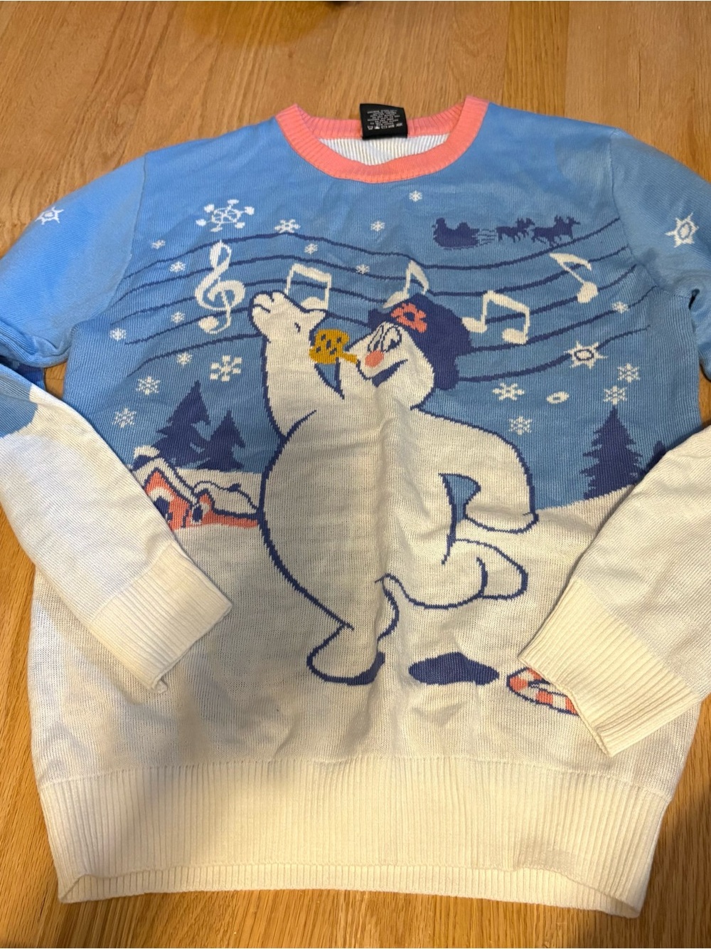 Frosty the Snowman Sweater Small Rudolph Pink Blue Christmas